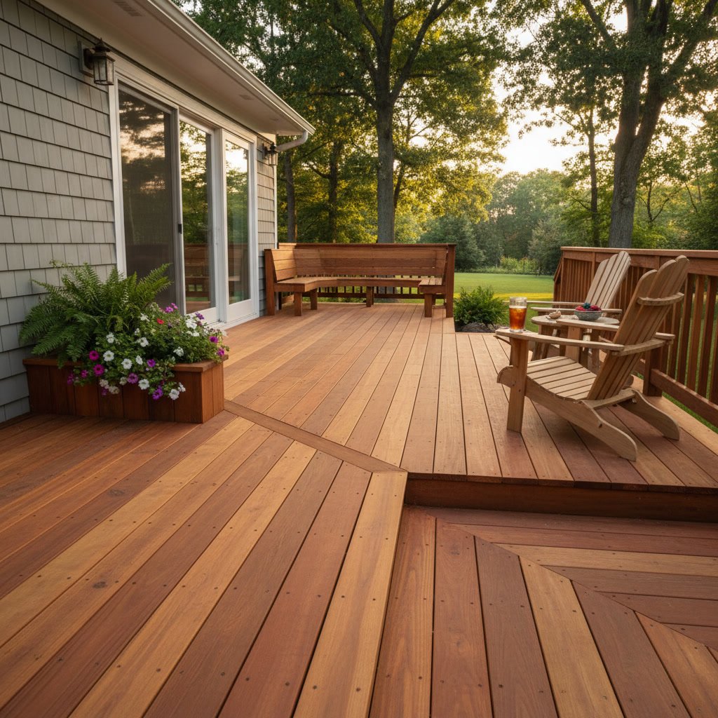 Natural wood deck boards showing grain patterns and color variations