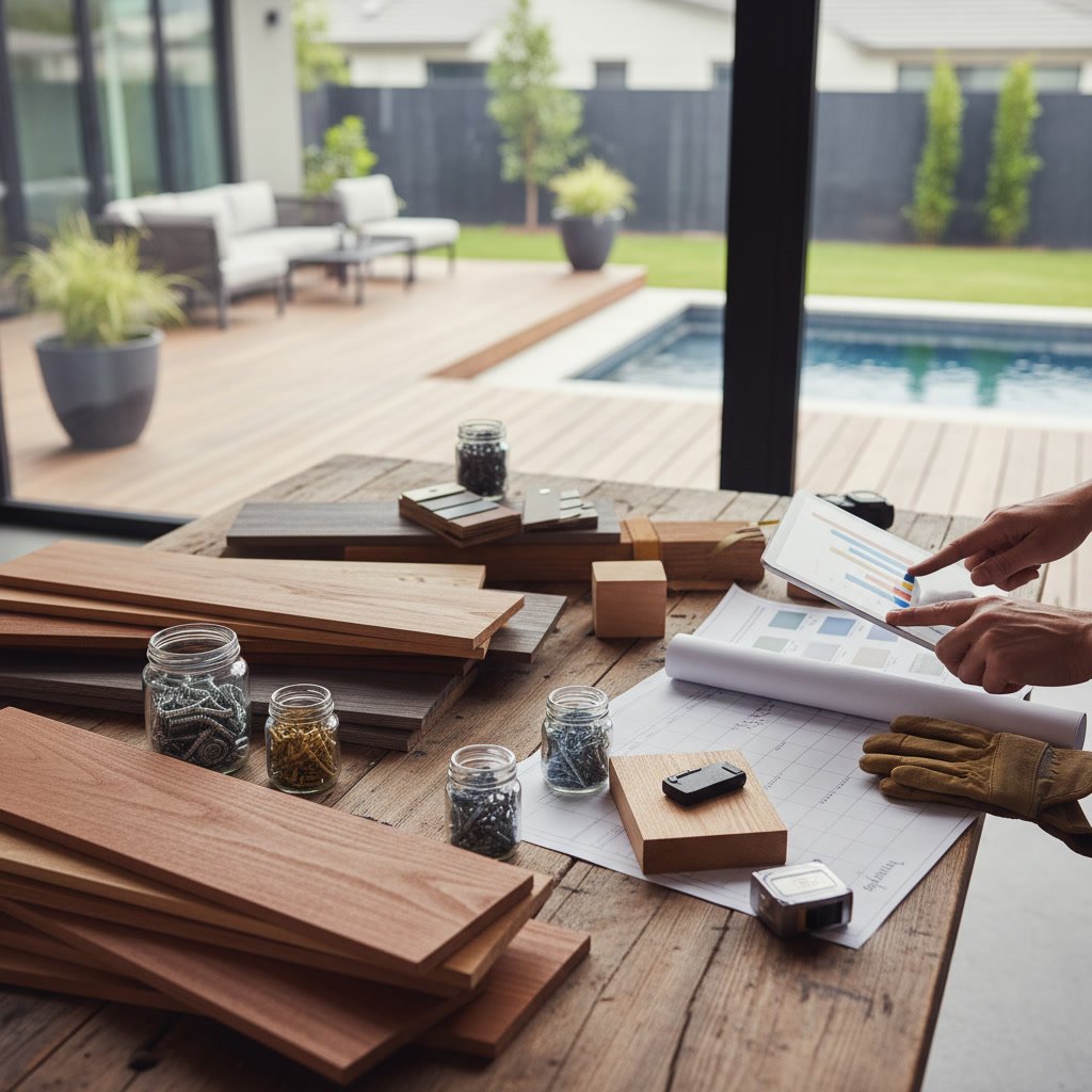 Professional deck installation showing proper material spacing and fastening